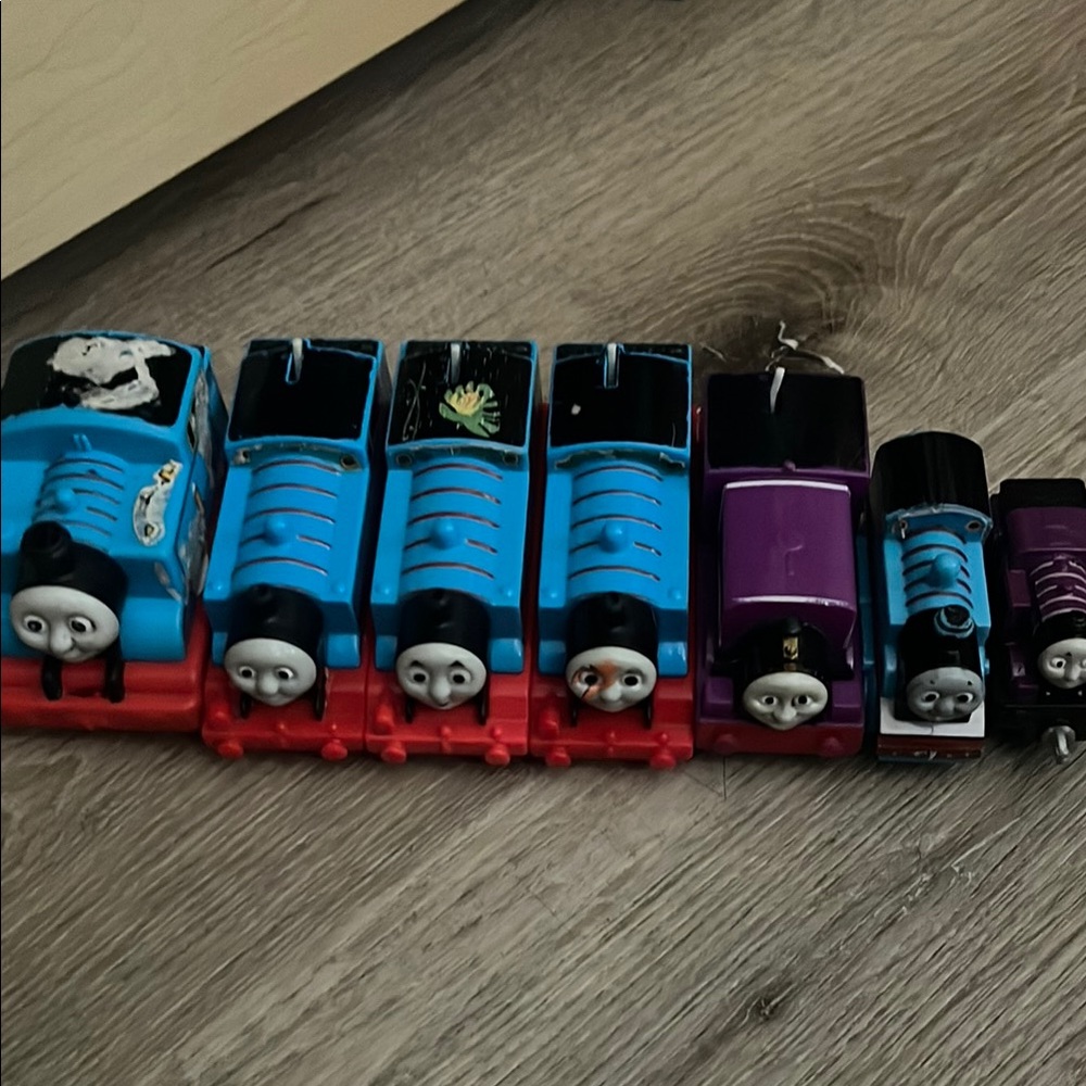 Blue and Purple Toy Train Set with Cars and Vehicles